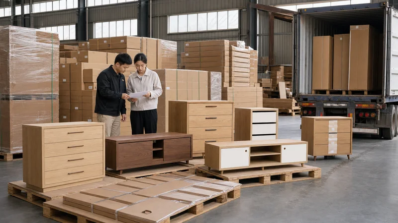 Wholesale mixed cabinet furniture samples and cartons prepared for export coordination
