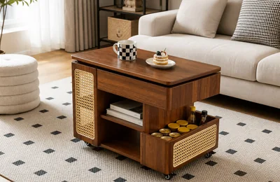 Double-Sided Folding Coffee Table with Woven Texture for Compact Living Room Sourcing
