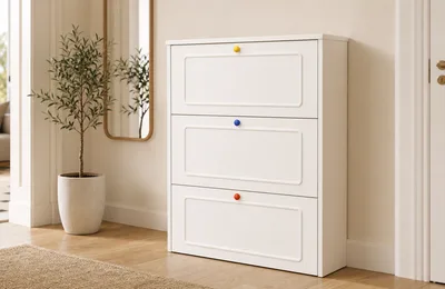 French White Three-Flip Shoe Cabinet for Entryway Retail Range Sourcing