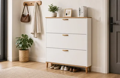 Nordic Two-Tone Flip Door Shoe Cabinet for Compact Entryway Sourcing