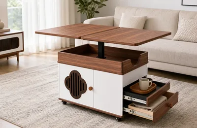 Three-Finish Height Adjustable Coffee Table for Retail Range Sourcing