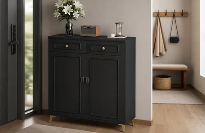 Vintage Black Two-Door Shoe Cabinet for Deeper Entryway Range Sourcing