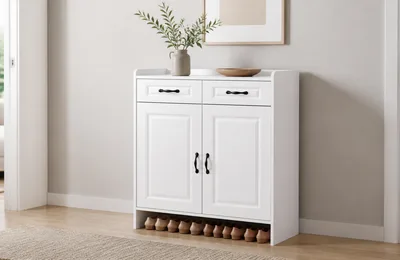 White Two-Door Shoe Cabinet with Double Drawers for Entryway Range Sourcing