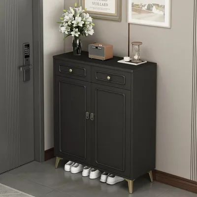 Handleless White Three-Flip Shoe Cabinet for Entryway Storage